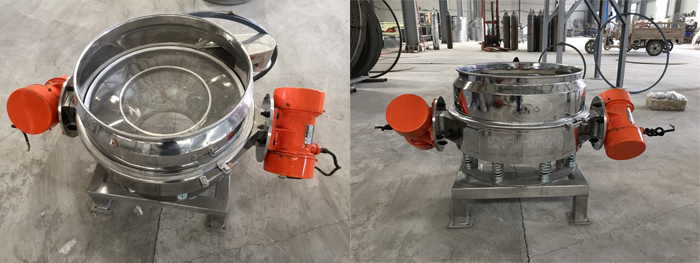 面粉振動篩粉機細節(jié)：篩網(wǎng)展示，振動電機展示。