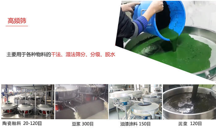 用于各種物料的干法，濕法，分級，脫水等功能