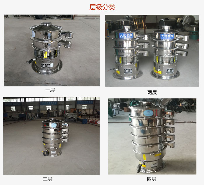 小型不銹鋼振動篩層級展示：一層，兩層，三層，四層等。