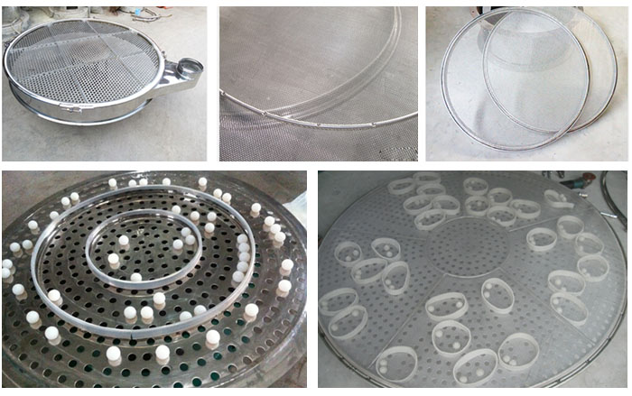 旋振篩換網(wǎng)1，去除舊網(wǎng)。2，將新的篩網(wǎng)平鋪在網(wǎng)架上。3，用束環(huán)固定篩網(wǎng)。3，拉緊篩網(wǎng)并擰緊束環(huán)，換網(wǎng)完成。