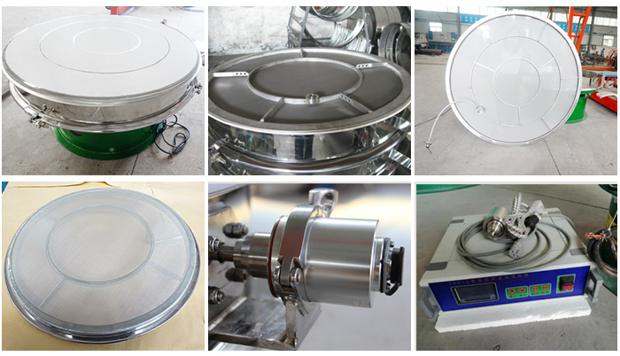 超聲波旋振篩網(wǎng)架，篩框，超聲波換能器，超聲波電源等細節(jié)展示。