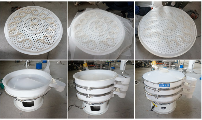 安裝塑料網(wǎng)架的空心U形網(wǎng)架，安裝清網(wǎng)裝置（擋球環(huán)和彈跳球），細(xì)網(wǎng)安裝到網(wǎng)架和清網(wǎng)裝置上面；安裝底框，將裝好的網(wǎng)架放到地框上再放一層篩框，安裝束環(huán)與防塵蓋，雙層塑料振動篩安裝完畢