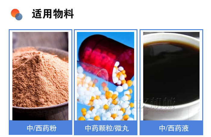 醫(yī)藥振動(dòng)篩適用物料：中/西藥粉，中藥顆粒/微丸，中/西藥液。