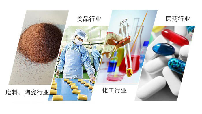 圓形旋振篩適用行業(yè)：磨料，陶瓷行業(yè)，食品行業(yè)，化工行業(yè)，醫(yī)藥行業(yè)。