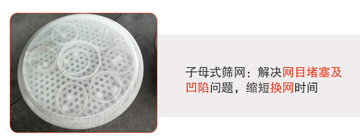 塑料防腐蝕振動篩采用子母扣式網(wǎng)架可安裝彈跳球進行清網(wǎng)，解決篩網(wǎng)堵塞問題。